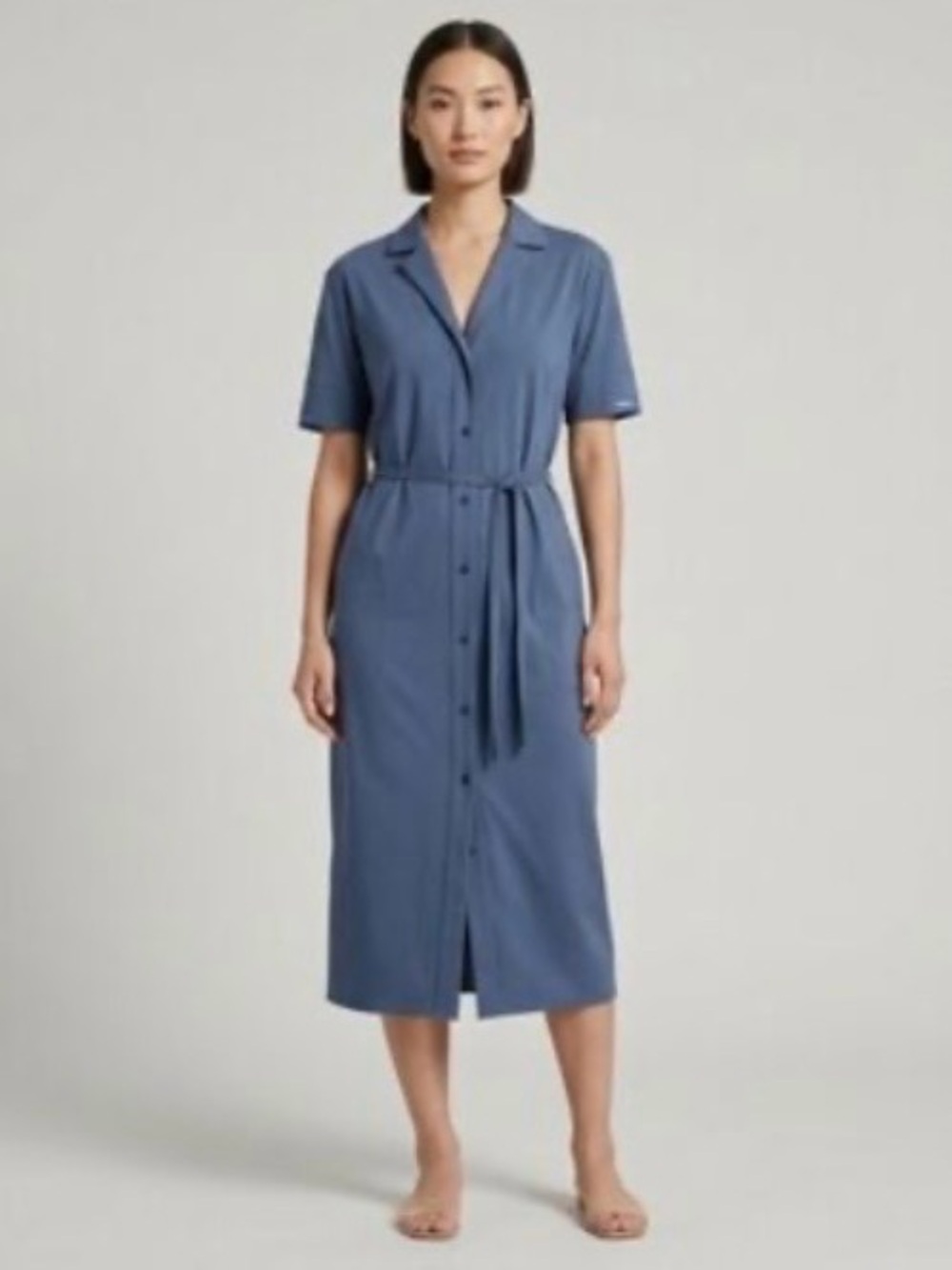 Kit and Ace Slate Blue Button-Front Midi Shirt Dress